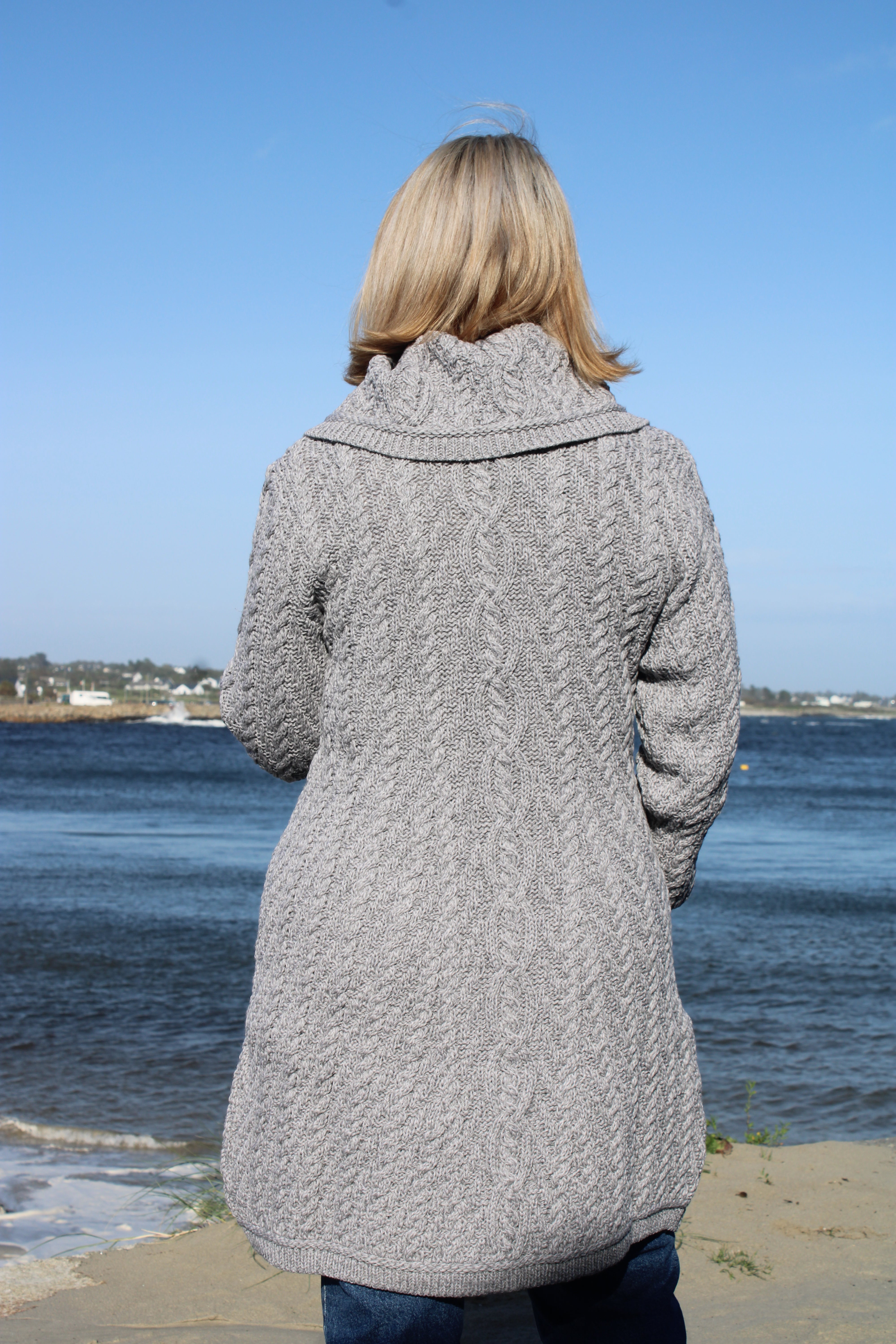 Chunky Collar Coat With Buttons , Soft Grey