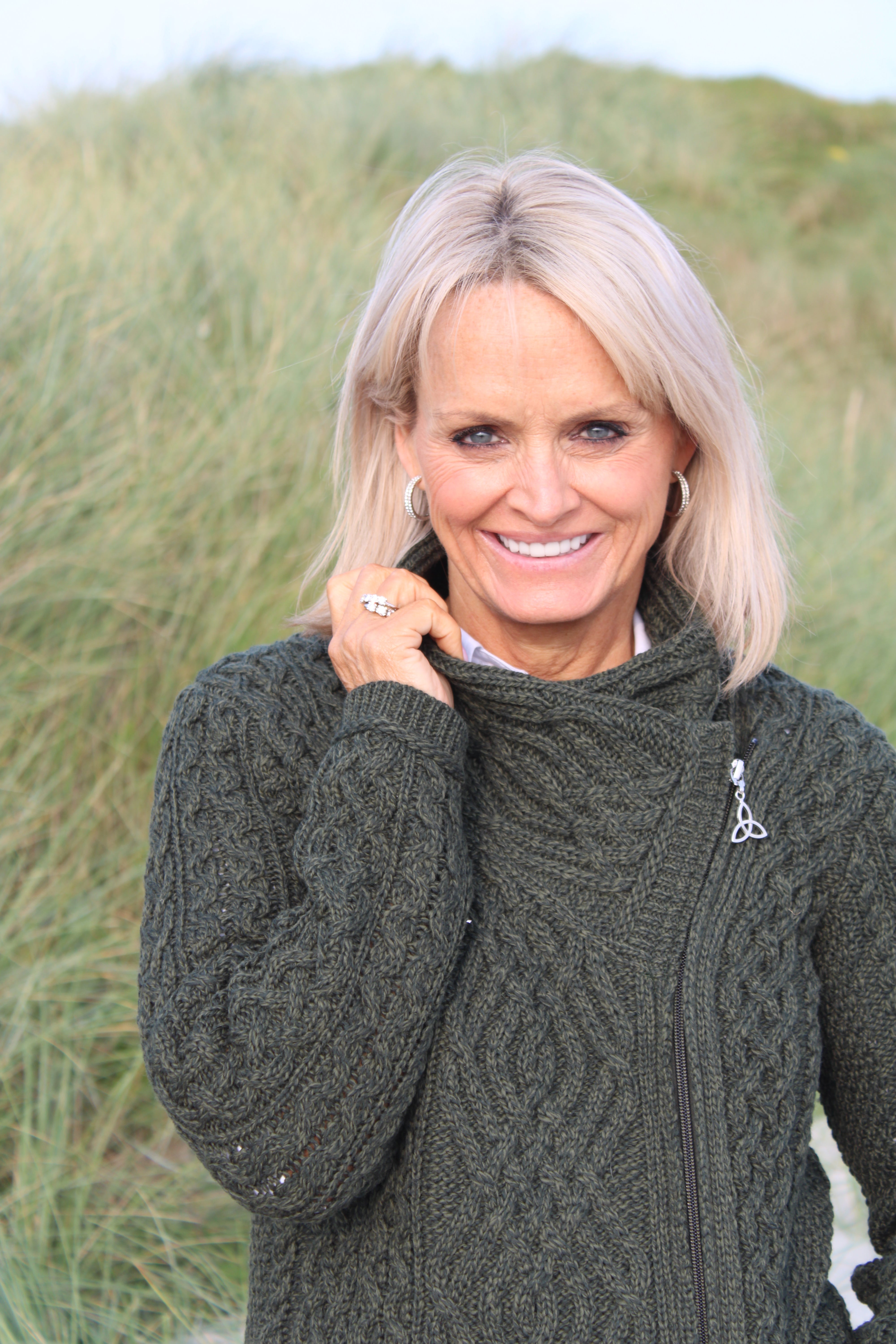 Cable Knit Cardigan With Side Zip , Army Green