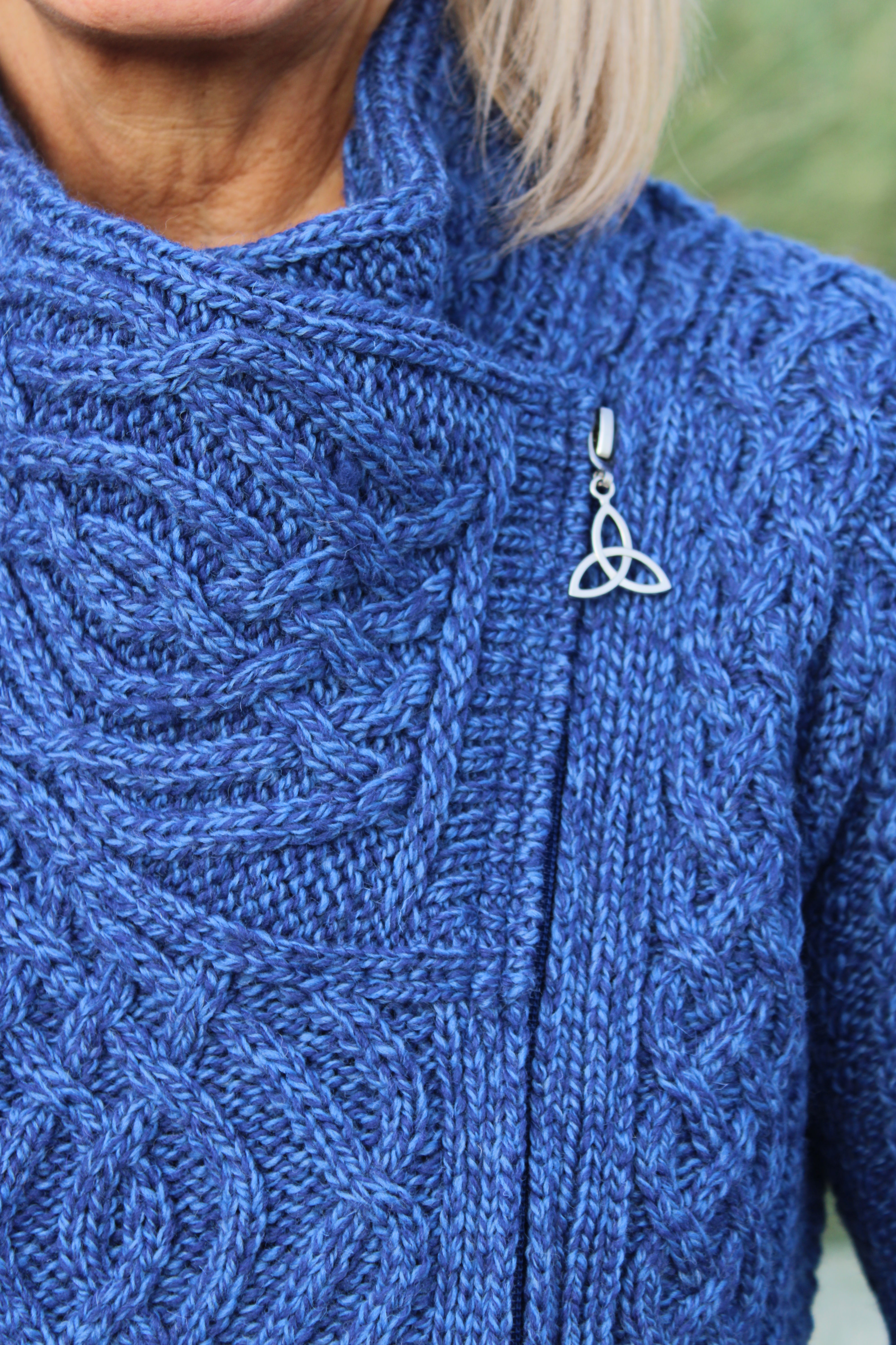 Cable Knit Jacket with Zip , Blue Marl