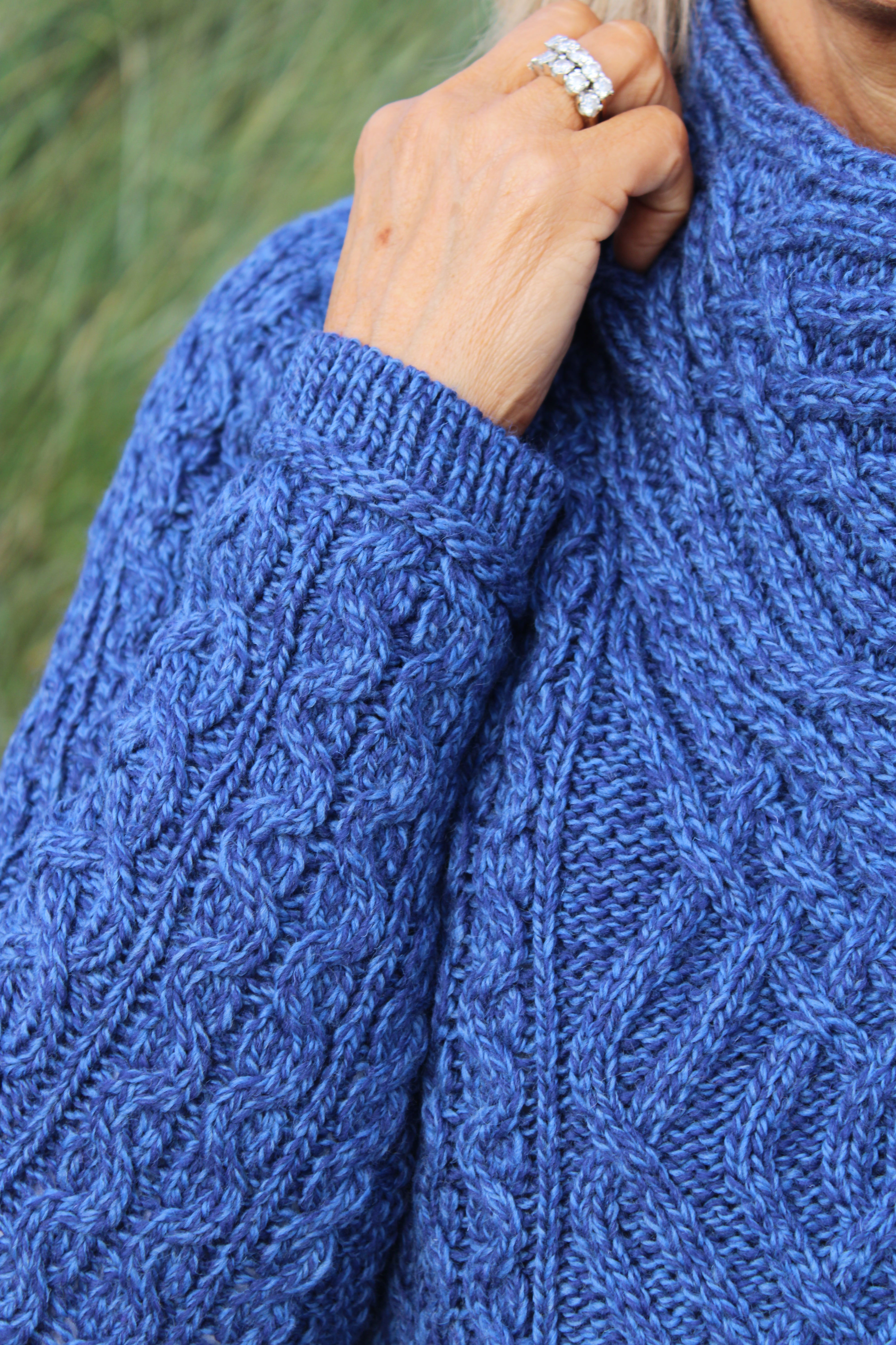 Cable Knit Jacket with Zip , Blue Marl