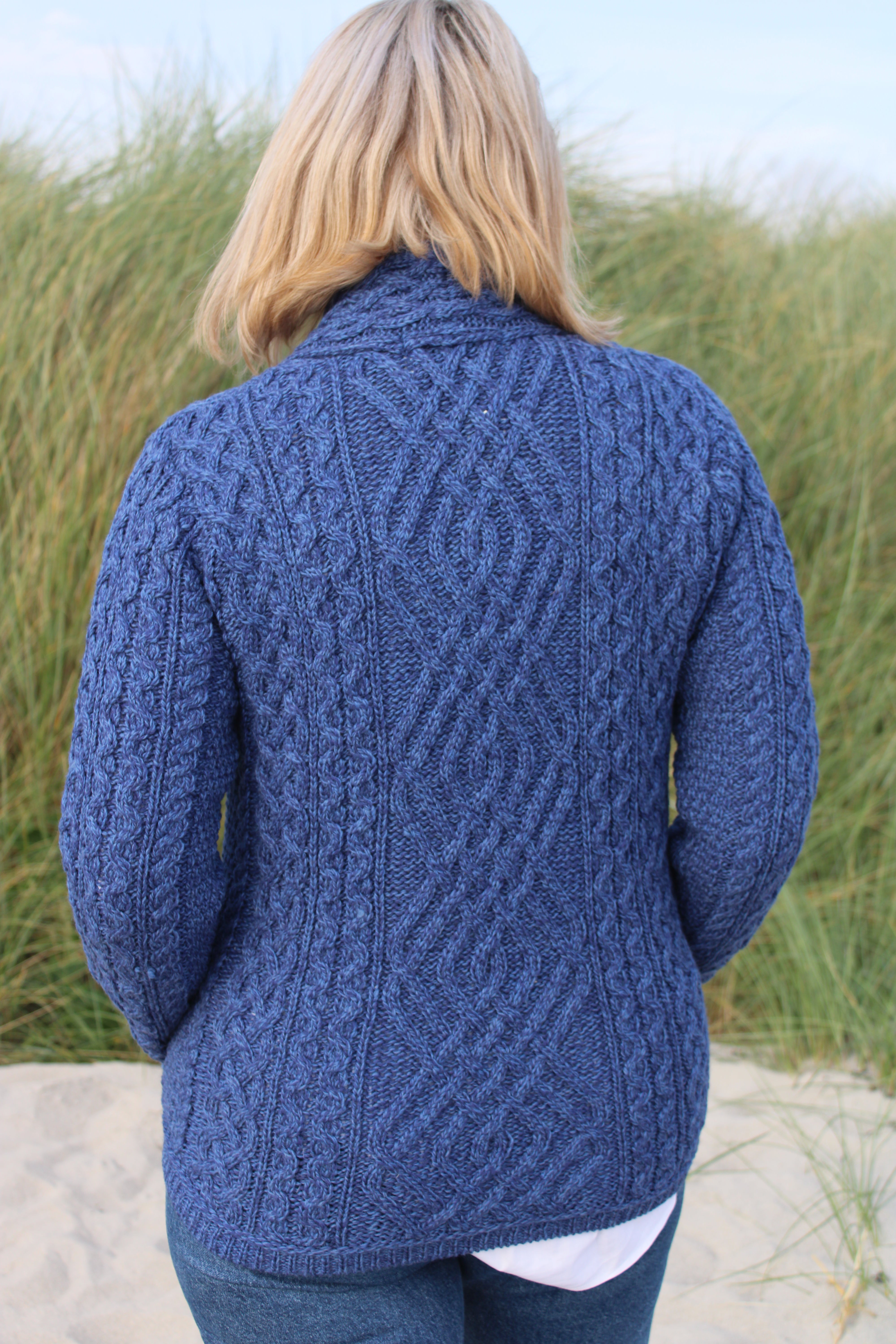 Cable Knit Jacket with Zip , Blue Marl