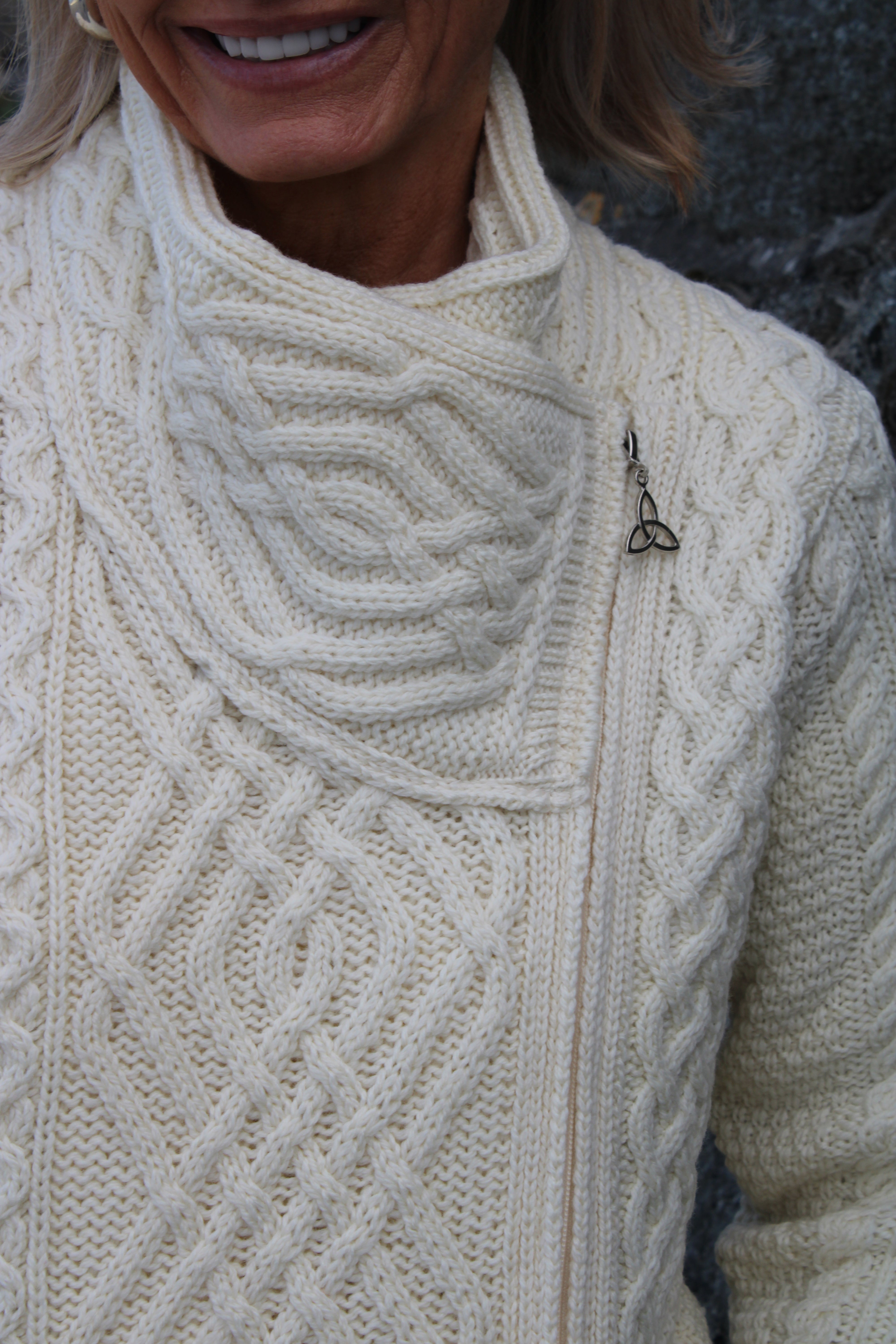 Cable Knit Jacket With Side Zip , Natural