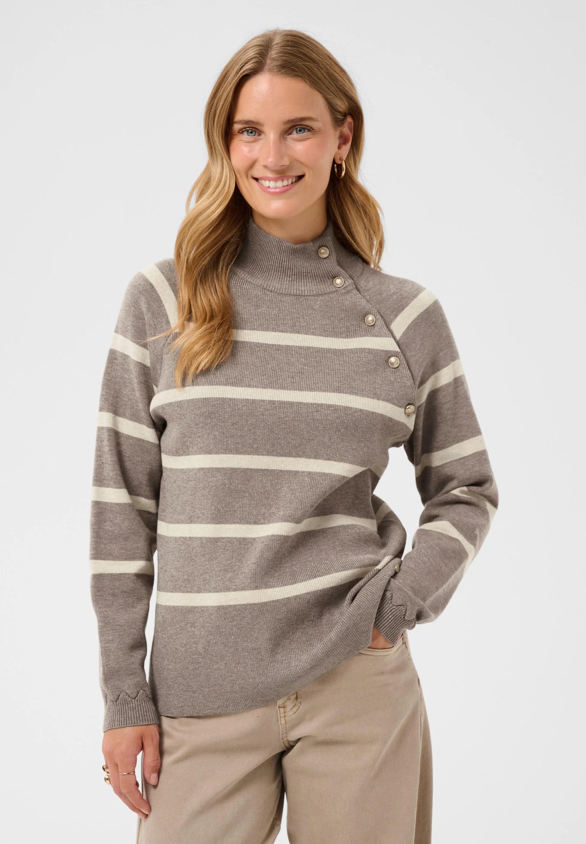 Cream Dela Button Pullover