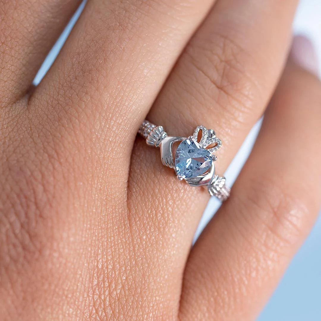 December Birthstone Zircon Claddagh Ring