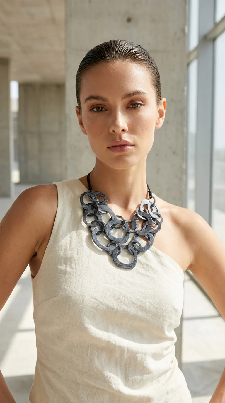 Envy Long Grey Multi Looped Resin Necklace