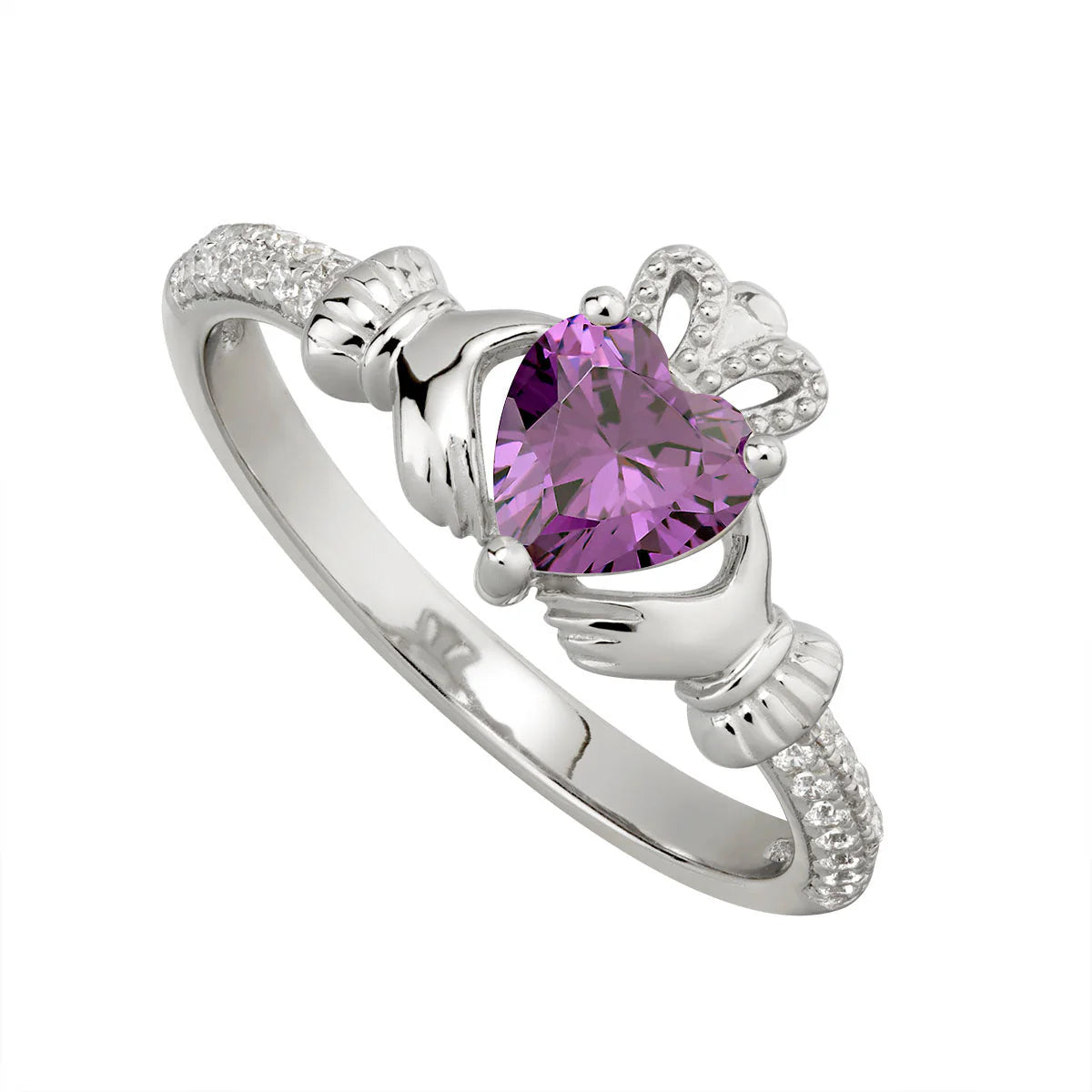 February Birthstone Amethyst Claddagh Ring