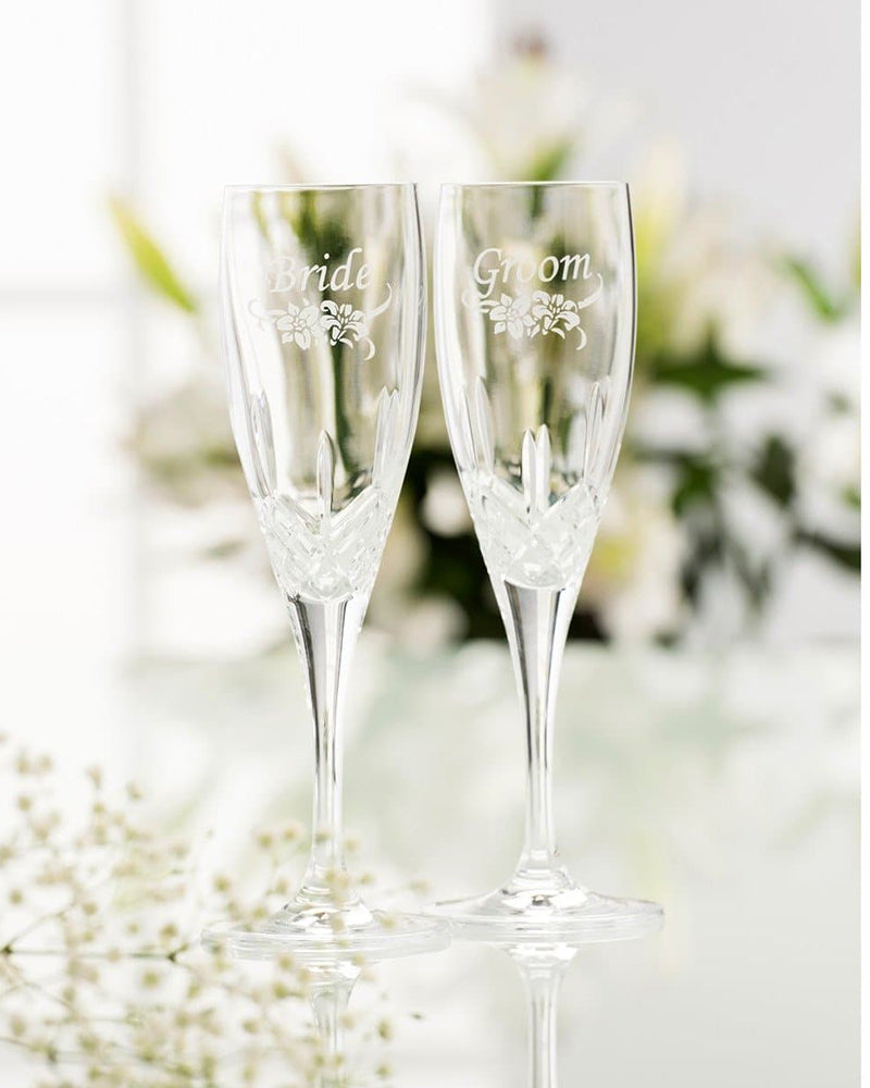 Galway Crystal | Bride And Groom Floral Flutes