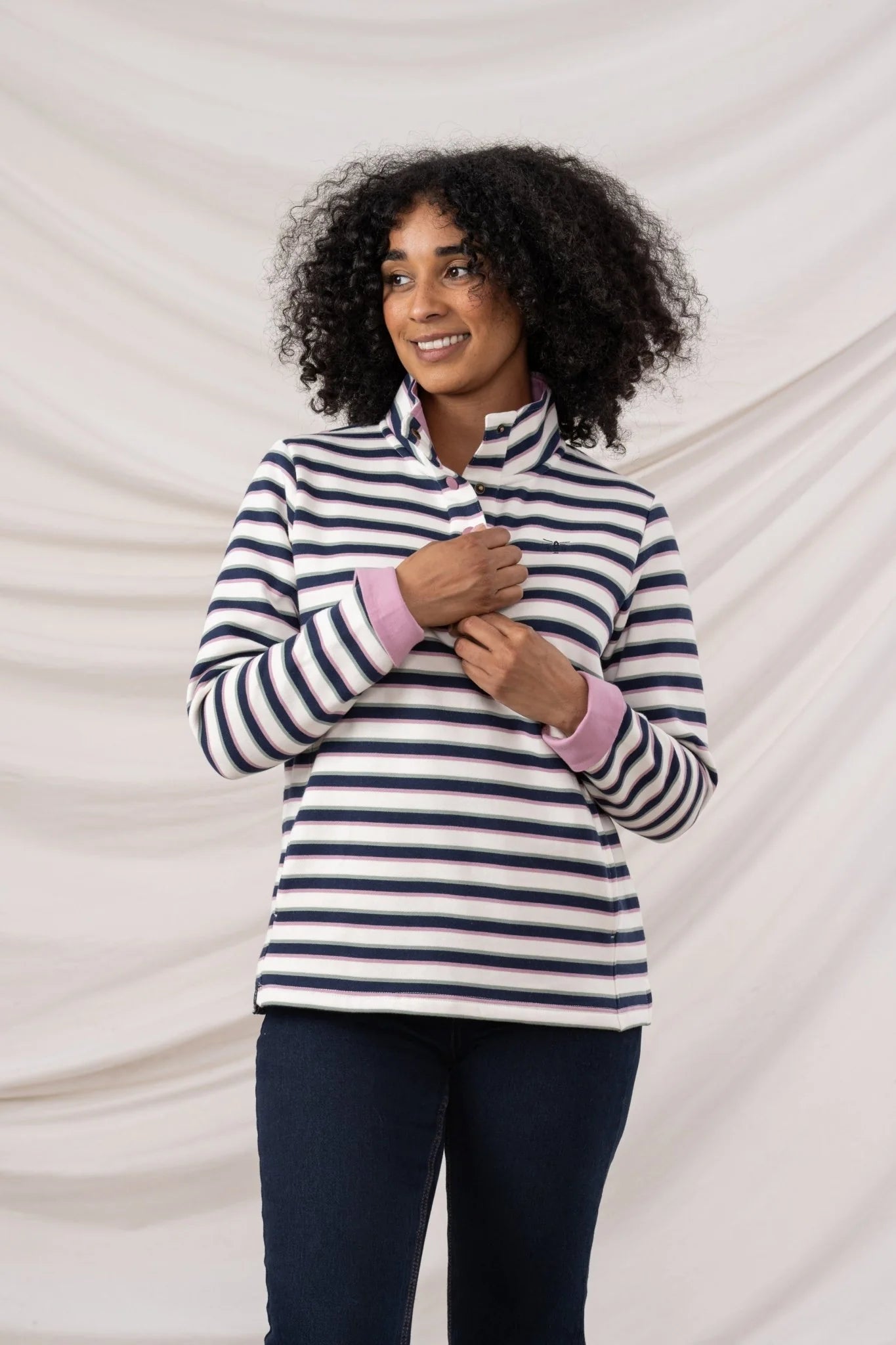 Lighthouse Haven Striped Sweatshirt
