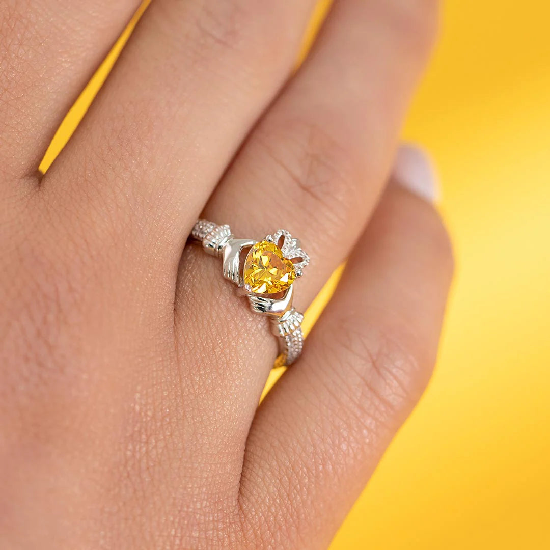 November Birthstone Topaz Claddagh Ring