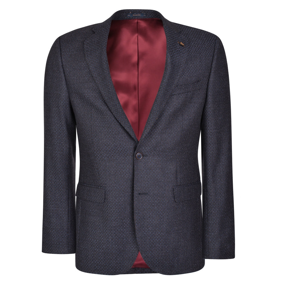 Magee | Geometric Design Tailored Fit Jacket-Navy
