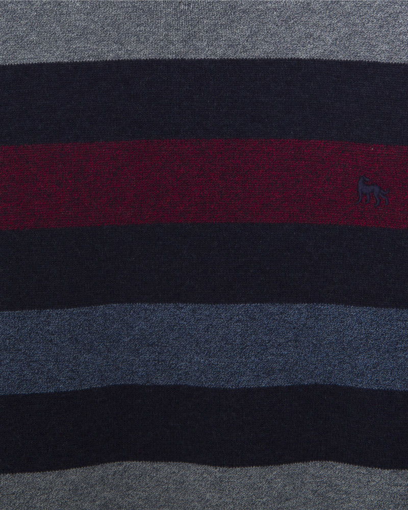 Magee | Killybegs Cotton Crew Neck Jumper- Blue and Burgundy Stripe