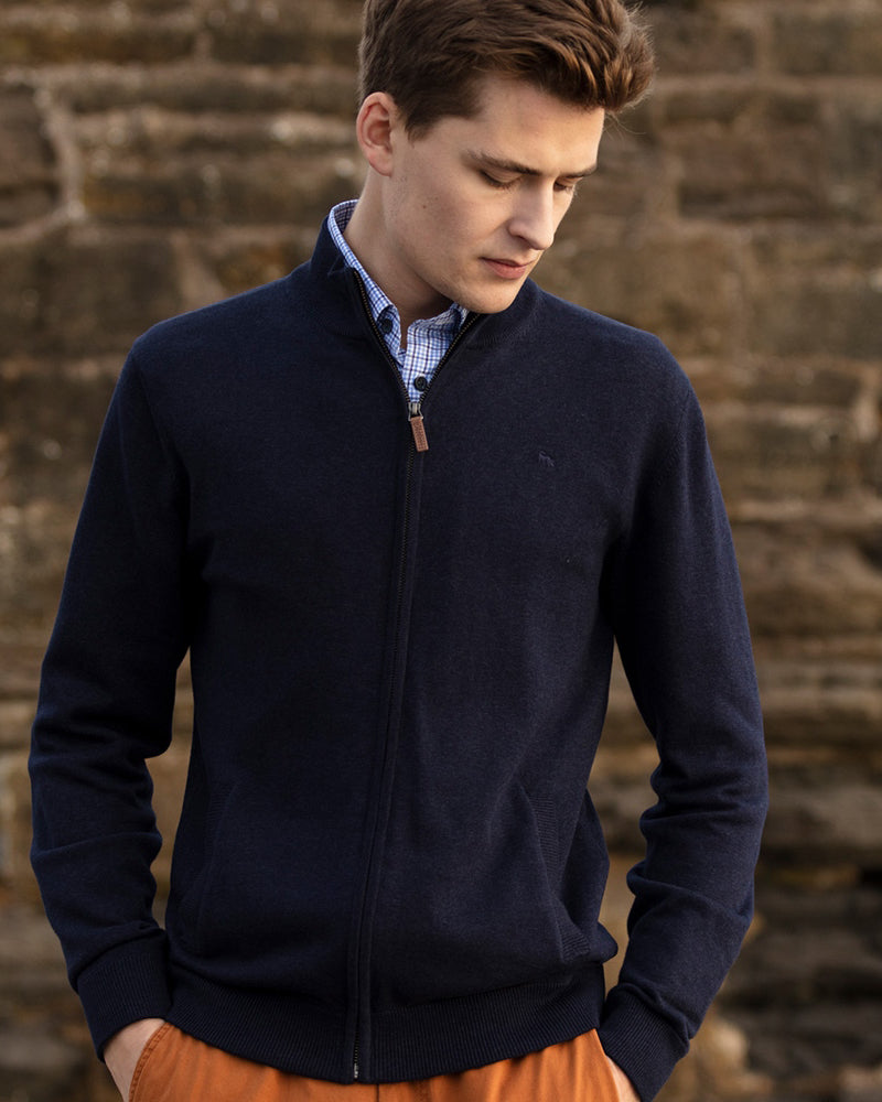 Magee | Carn Cotton Full Zip Sweater -Navy