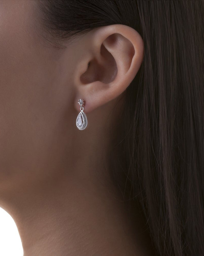 Newbridge Silverware | Silver Drop Earrings with Clear Stone
