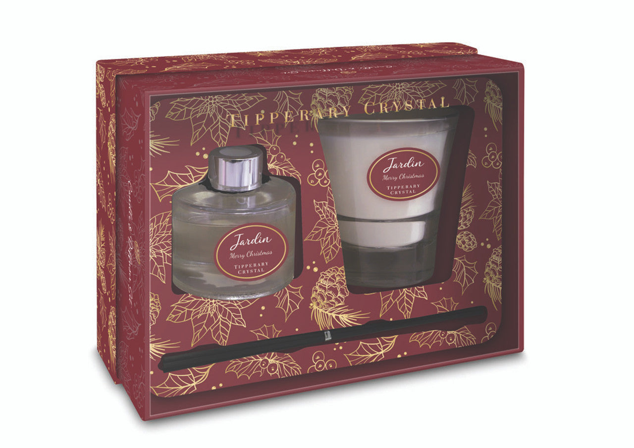 Tipperary Crystal | Jardin Collection Christmas Candle & Diffuser Set - Merry Christmas