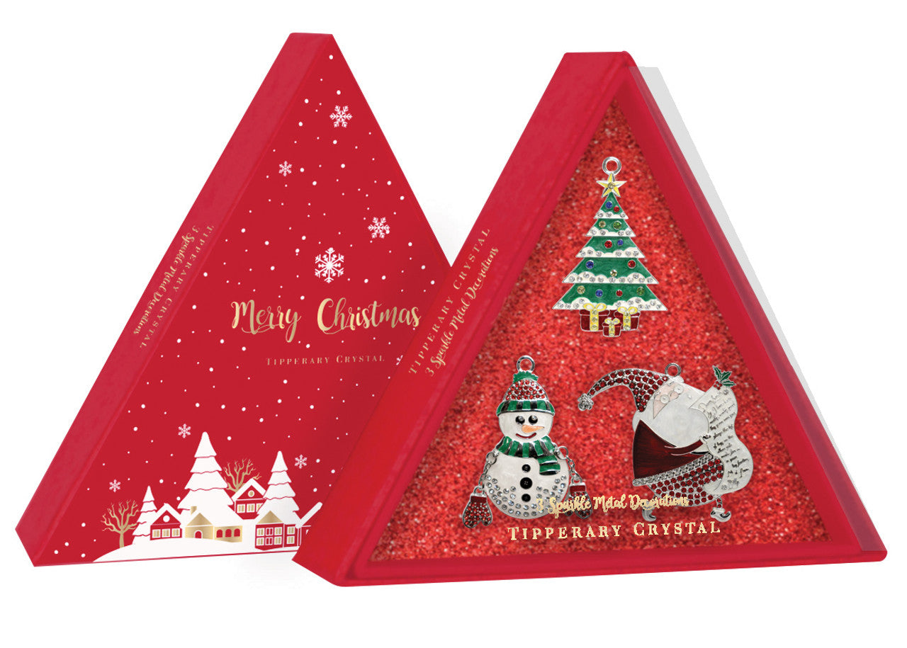 Tipperary Crystal | Set of Three Sparkle Christmas Decorations Red