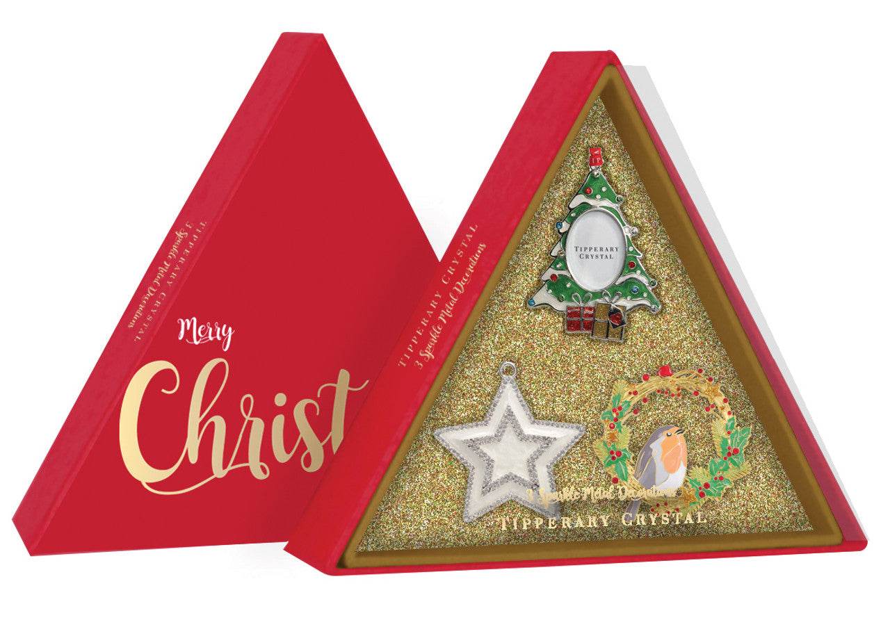 Tipperary Crystal | Set of Three Sparkle Christmas Decorations Gold