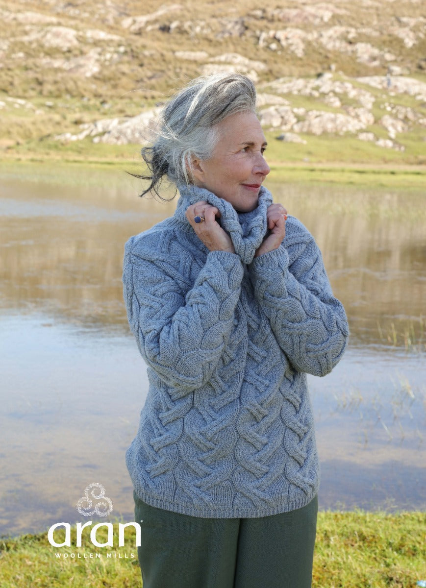 Aran Woollen Mills | Supersoft Merino Wool Chunky Cowl Neck Sweater - Ocean Grey