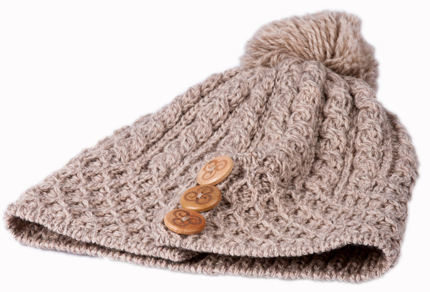 Aran Woollen Mills | Aran Merino Wool Hat With 3 Buttons -Wicker