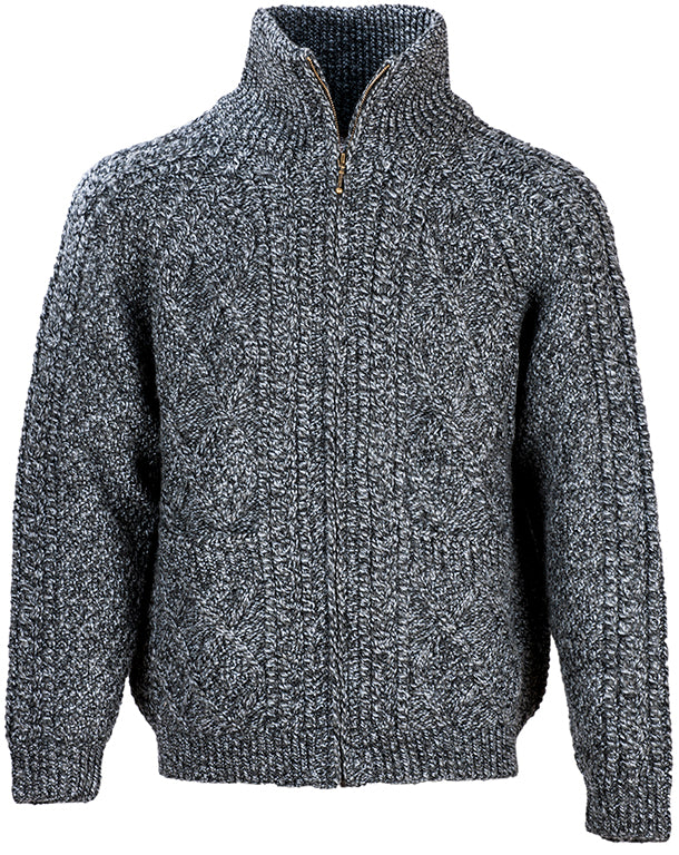 Aran Woollen Mills | Handknit Unisex Zip Sweater |  S156 - Charcoal