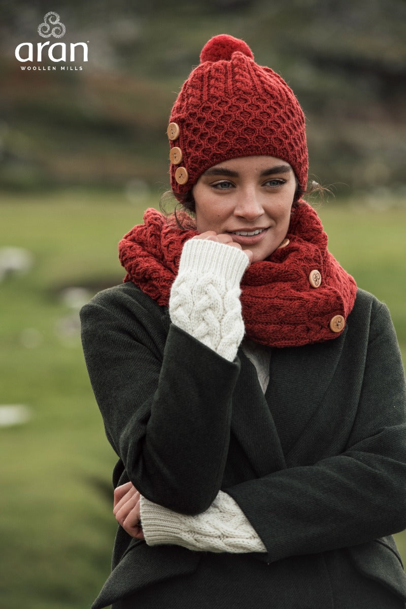 Aran Woollen Mills | Aran Merino Wool Hat With 3 Buttons -Red
