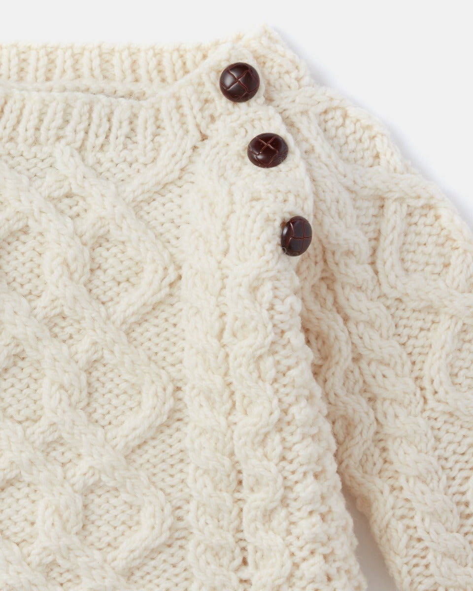 Aran Woollen Mills | Baby's Handknit Side Fastening Sweater | R403- Natural