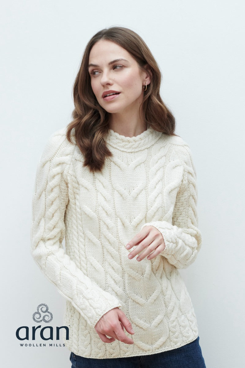 Aran Woollen Mills | Supersoft Cable Knit Raglan Sweater | 100% Merino Wool  | Mer. Class | B951