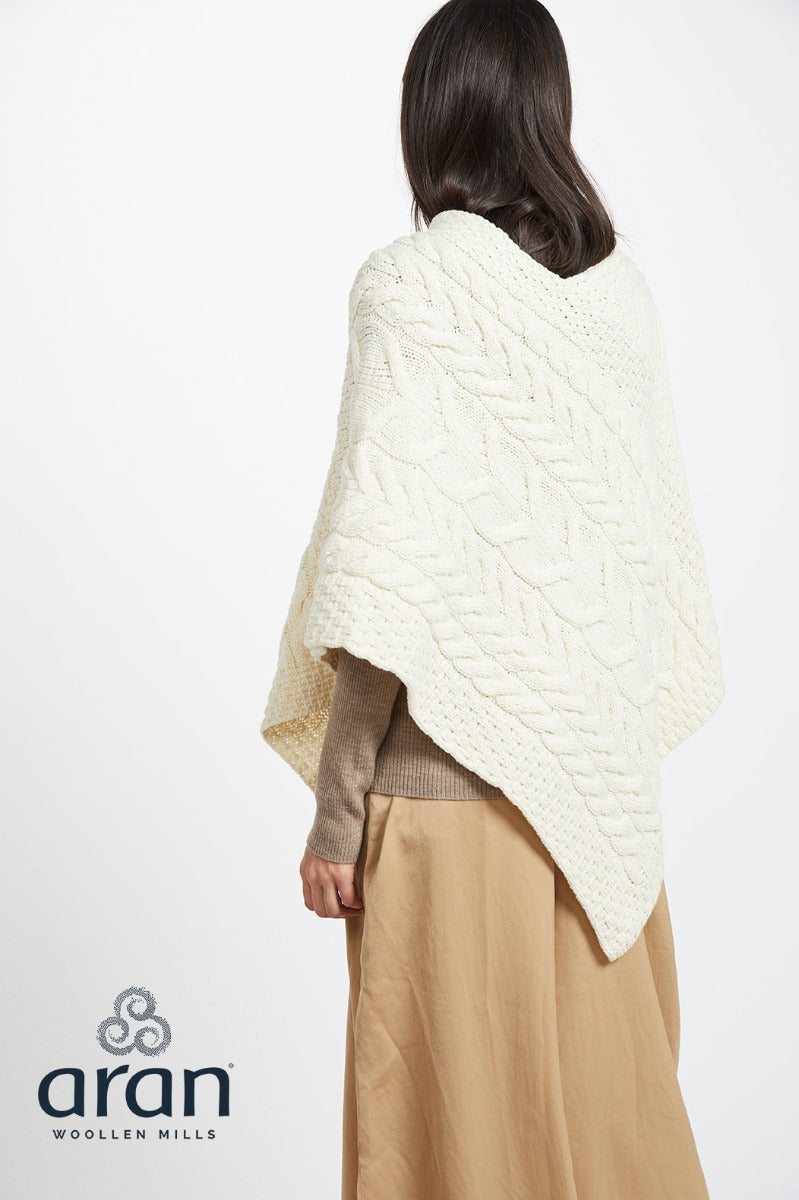 Aran Woollen Mills | Merino Wool Triangular Poncho- B676- Aran Natural