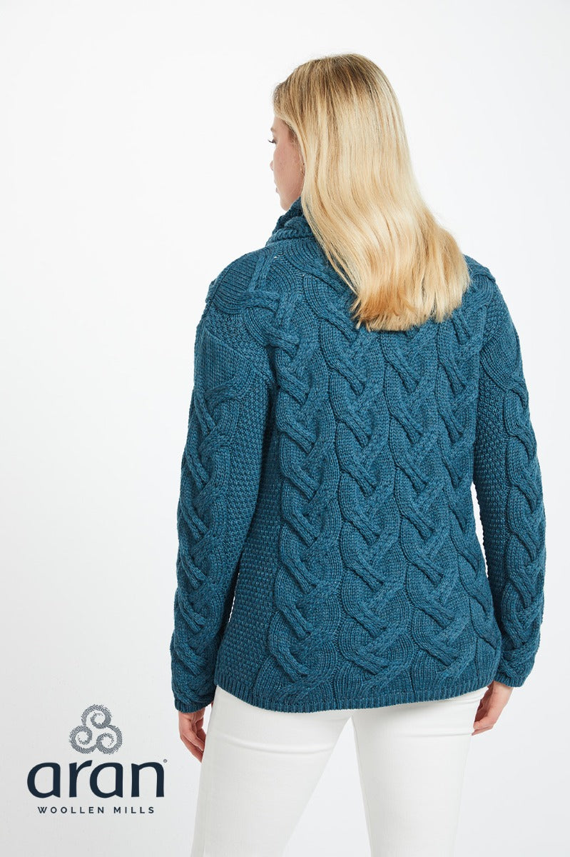 Aran Woollen Mills | Supersoft Merino Wool Chunky Cowl Neck Sweater | B692 - Irish Sea Blue