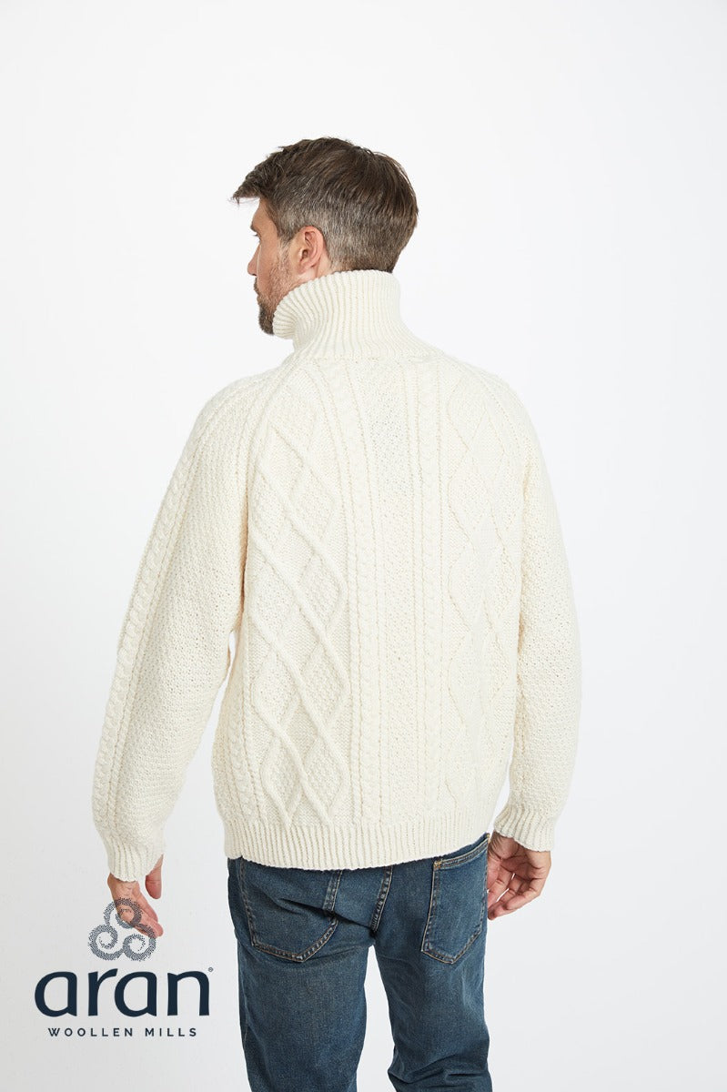 Aran Woollen Mills | Handknit Unisex Zip Sweater | S156- Natural