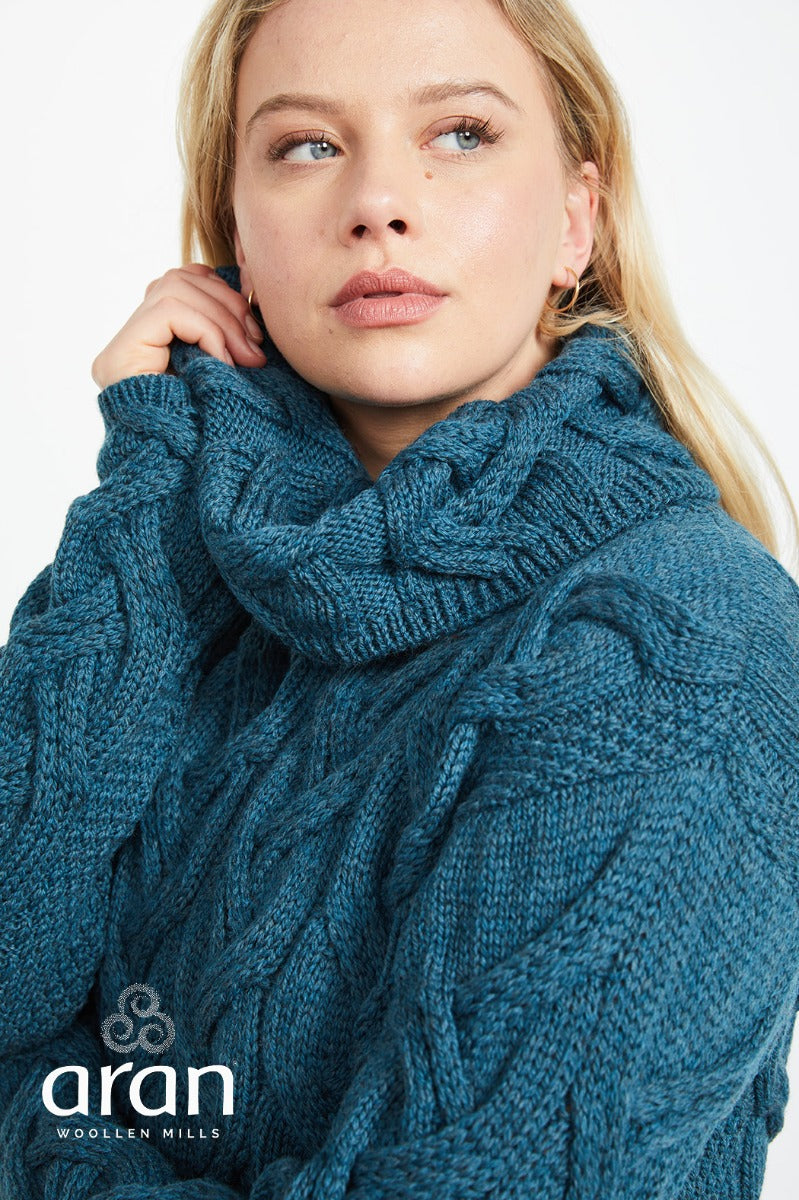 Aran Woollen Mills | Supersoft Merino Wool Chunky Cowl Neck Sweater | B692 - Irish Sea Blue