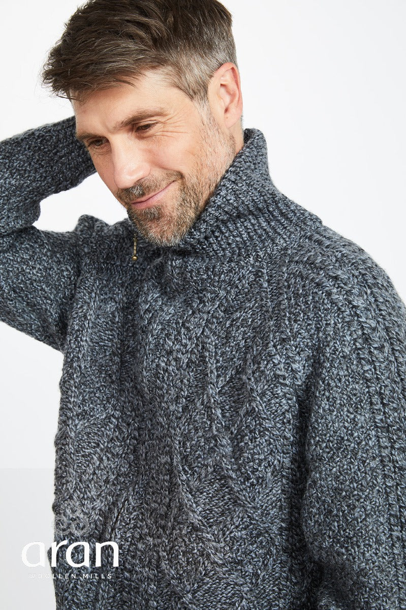 Aran Woollen Mills | Handknit Unisex Zip Sweater |  S156 - Charcoal