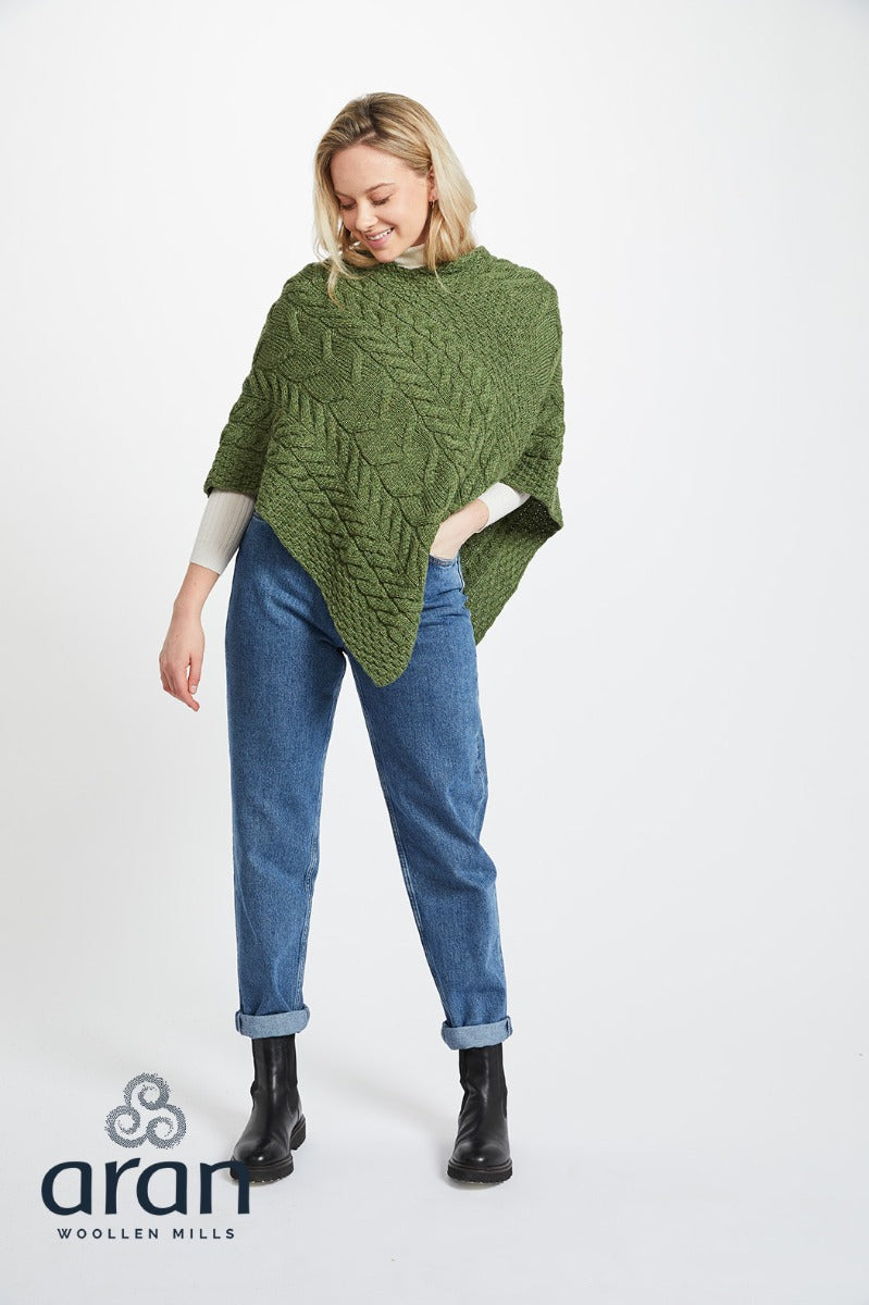 Aran Woollen Mills | Merino Wool Triangular Poncho- B676- Meadow Green