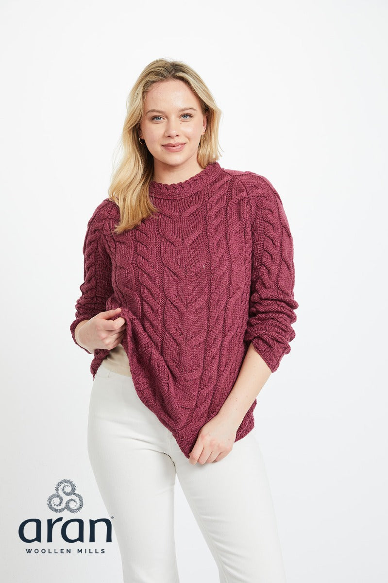 Aran Woolen Mills -Super Soft Cable Knit Raglan Sweater |Merino Wool | Jam | B951