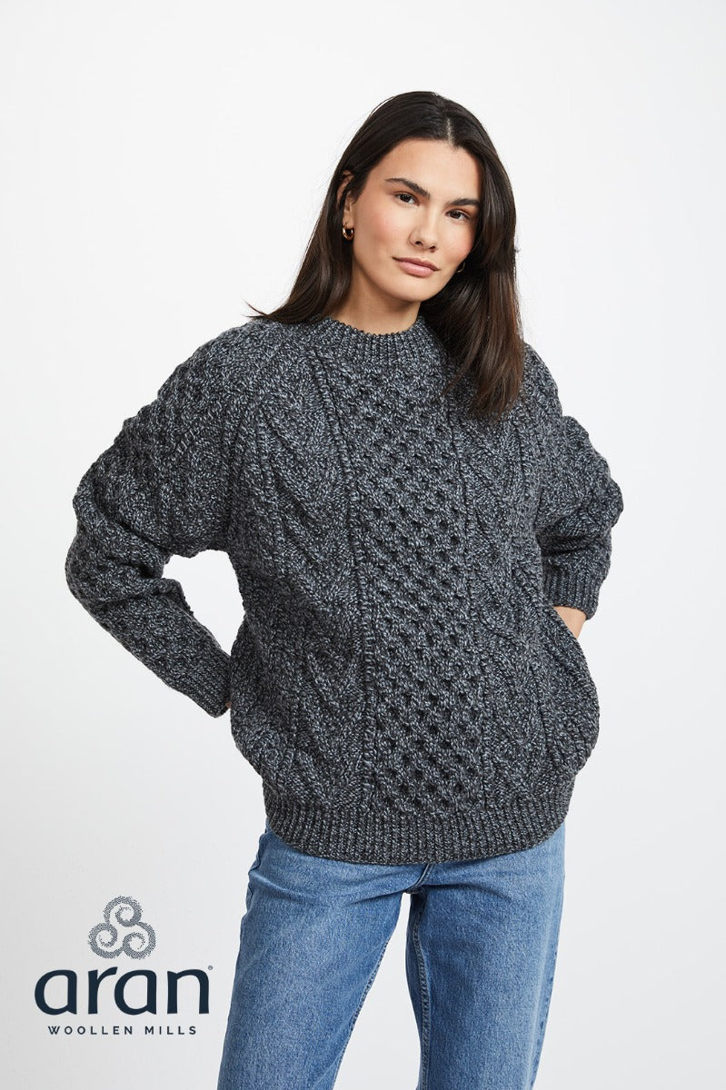 Handknit Crew Neck Unisex Sweater | Charcoal