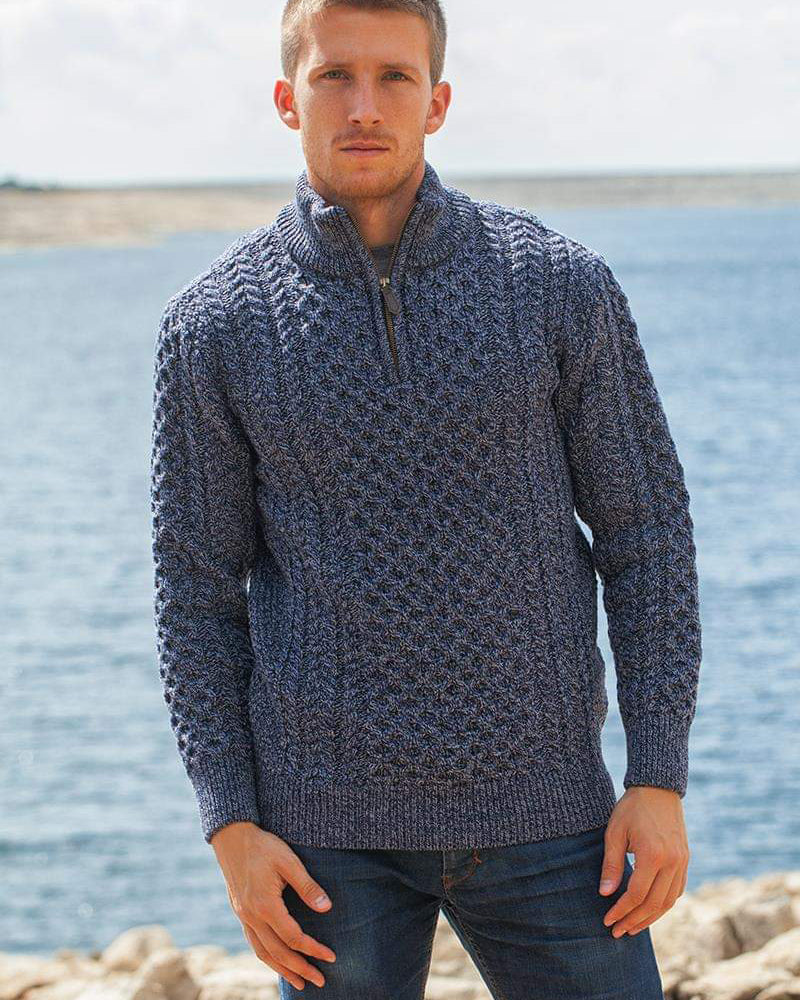 Original Aran Co. | Men's 1/4 Zip Honeycomb Sweater 2507A -Denim