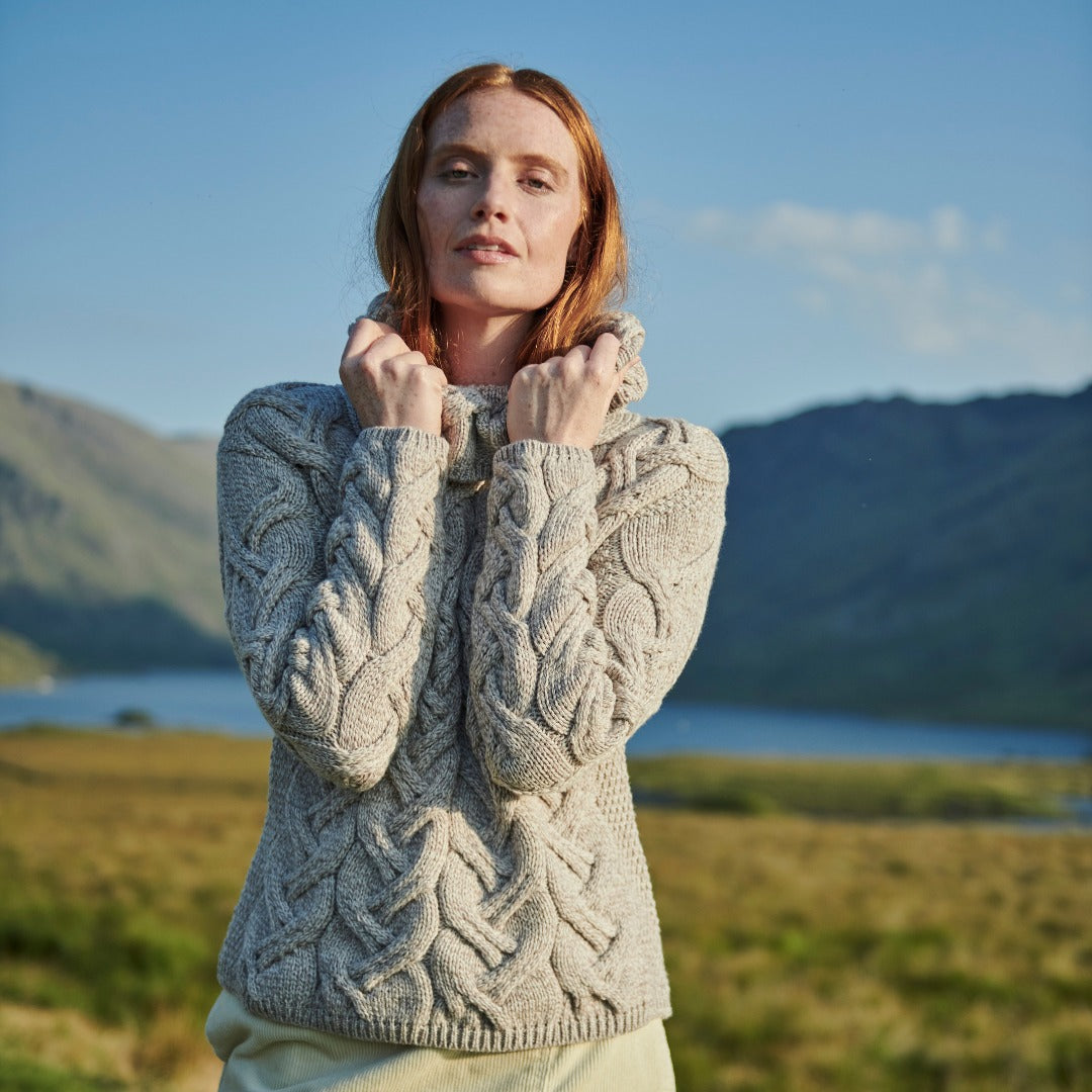 Oatmeal cowl neck outlet sweater