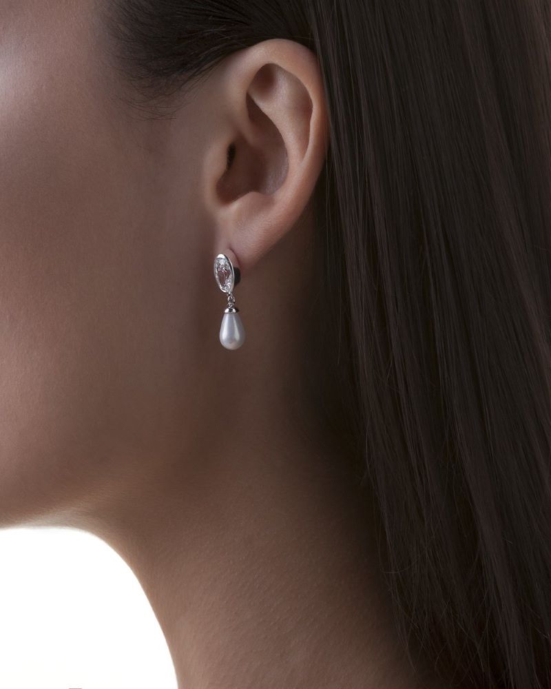 Newbridge Silverware | Grace Kelly Pearl Drop Earrings with Clear Stone