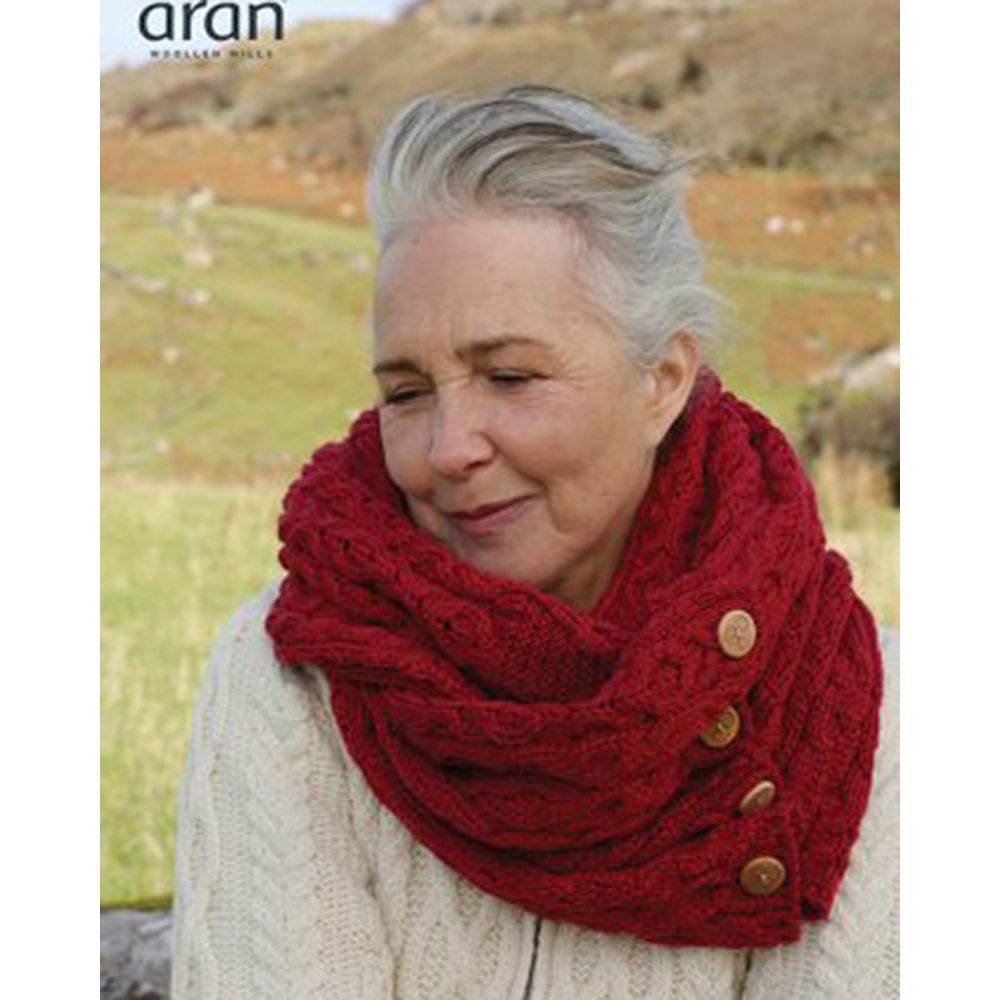 Aran Woollen Mills | Aran Snood Scarf with Buttons | Red | A518
