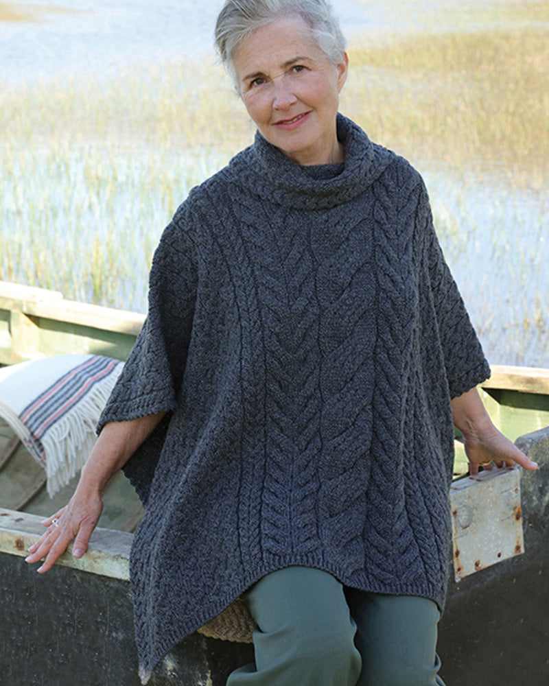 Supersoft Cowl Neck Aran Poncho | One Size | B694