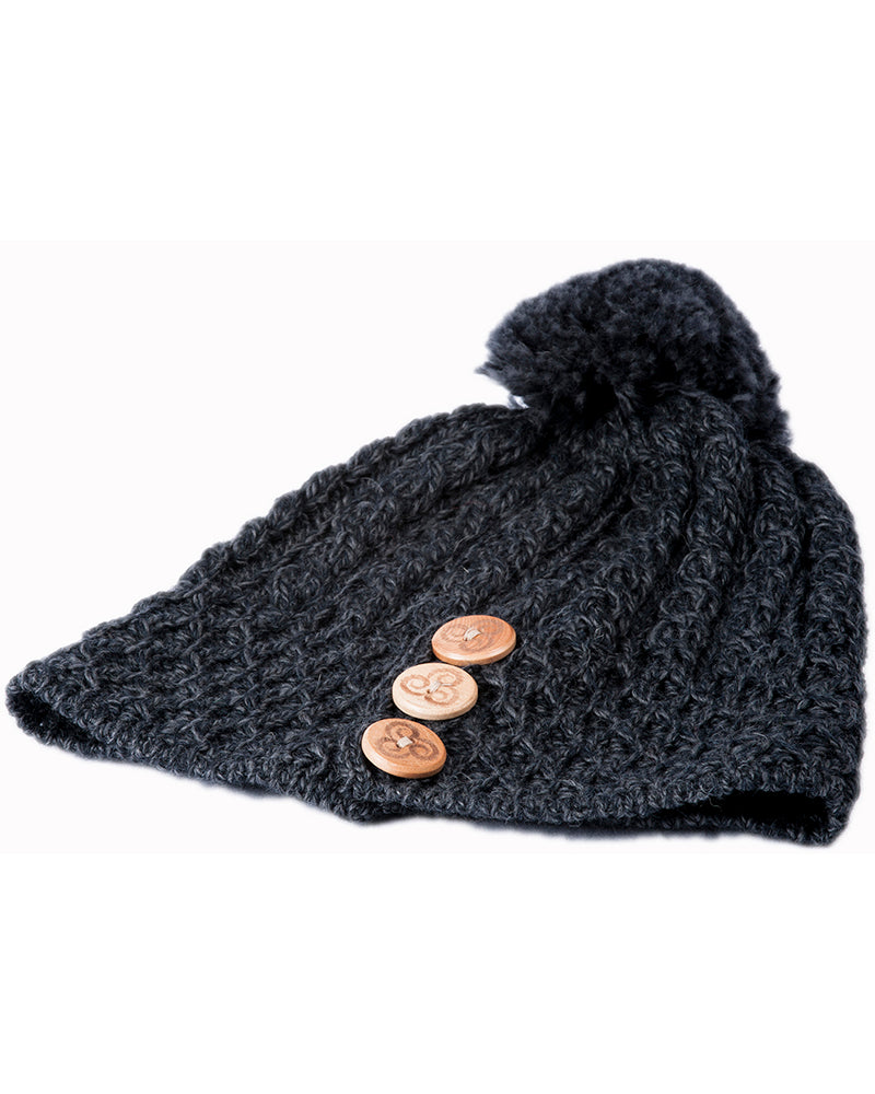 Aran Woollen Mills | Aran Merino Wool Hat with 3 Buttons - Derby Charcoal