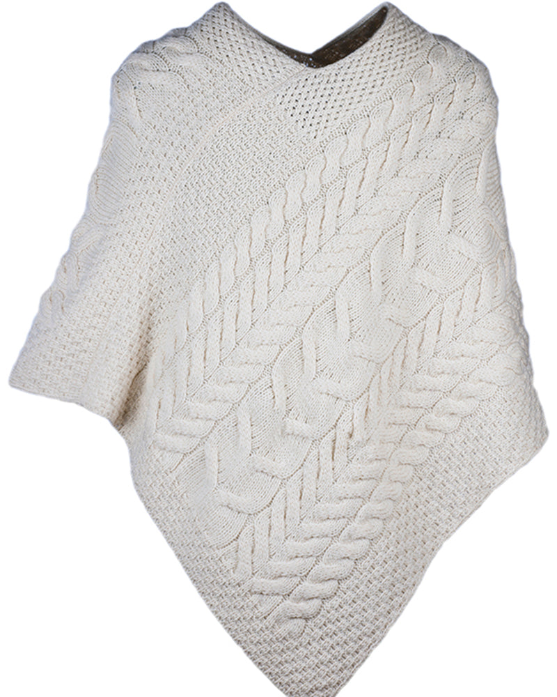 Aran Woollen Mills | Merino Wool Triangular Poncho- B676- Aran Natural