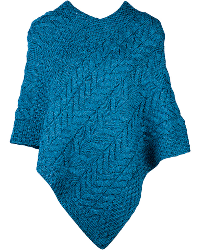 Aran Woollen Mills | Merino Wool Triangular Poncho- B676- Irish Sea Blue