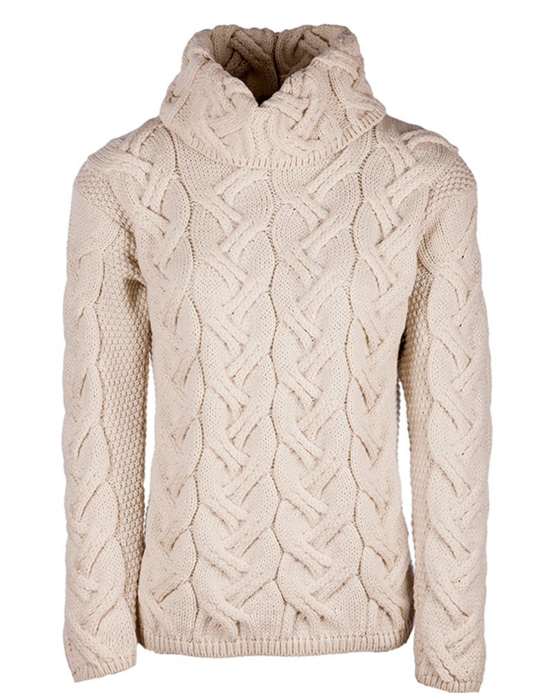 Aran Woollen Mills | Supersoft Merino Wool Chunky Cowl Neck Sweater | B692 - Classic Natural