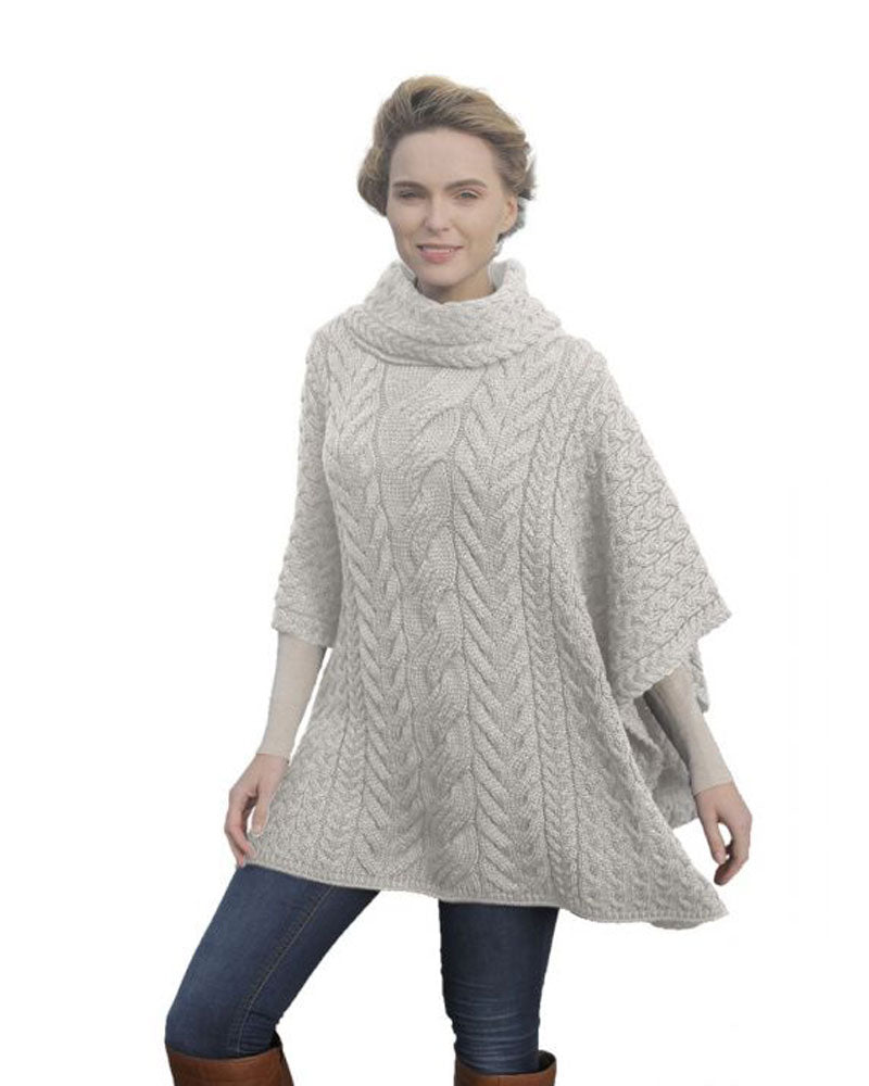 Supersoft Cowl Neck Aran Poncho | One Size | B694