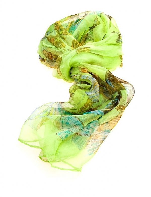 Erin Knitwear | Silk Butterfly Print Scarf Green