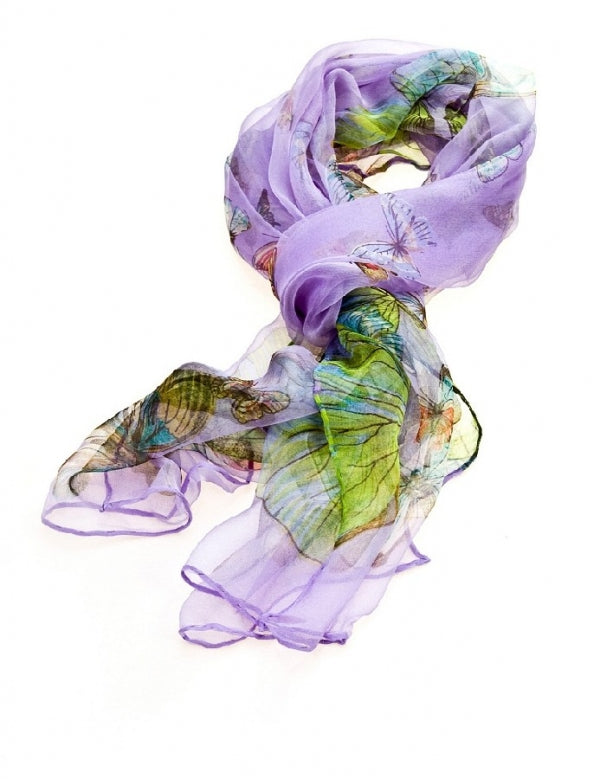 Erin Knitwear | Silk Butterfly Print Scarf Purple