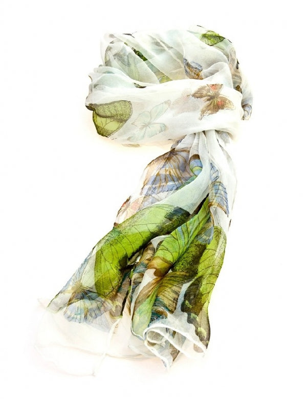 Erin Knitwear | Silk Butterfly Print Scarf White