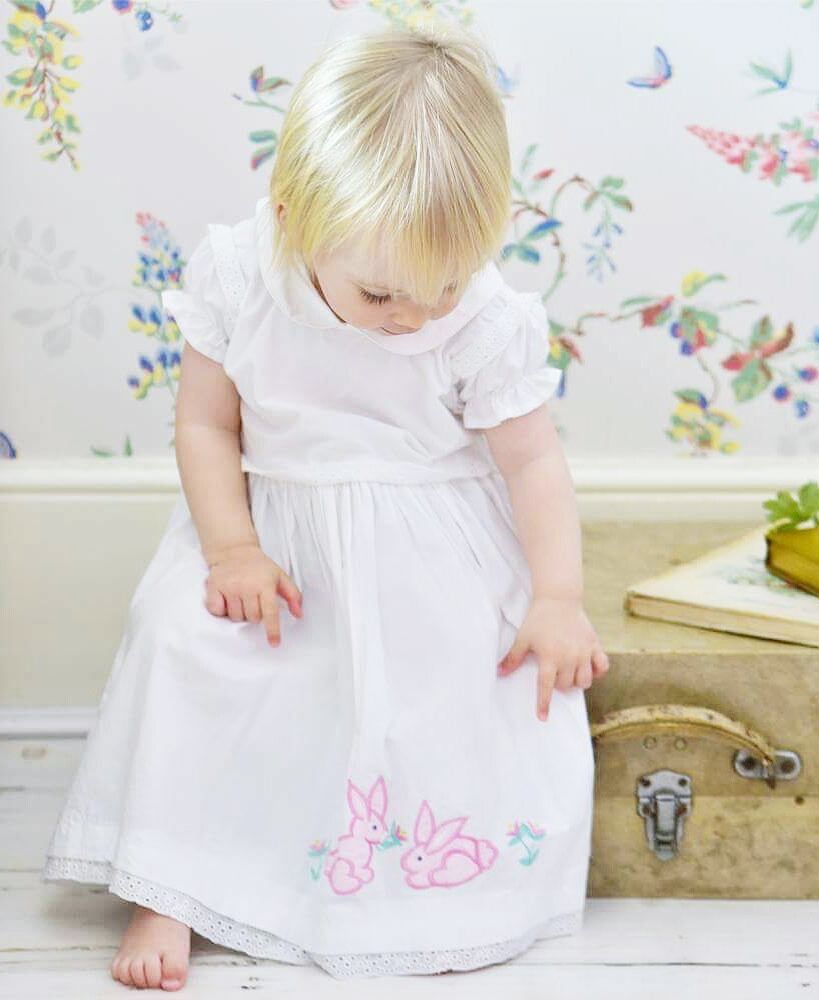 Powell Craft | Dress with Pink Rabbits-White