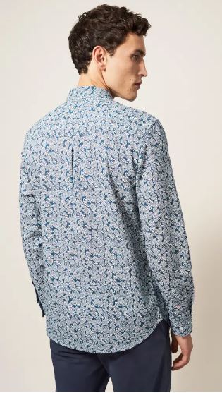 White Stuff | Chorley Leaf Printed Shirt | Deep Blue