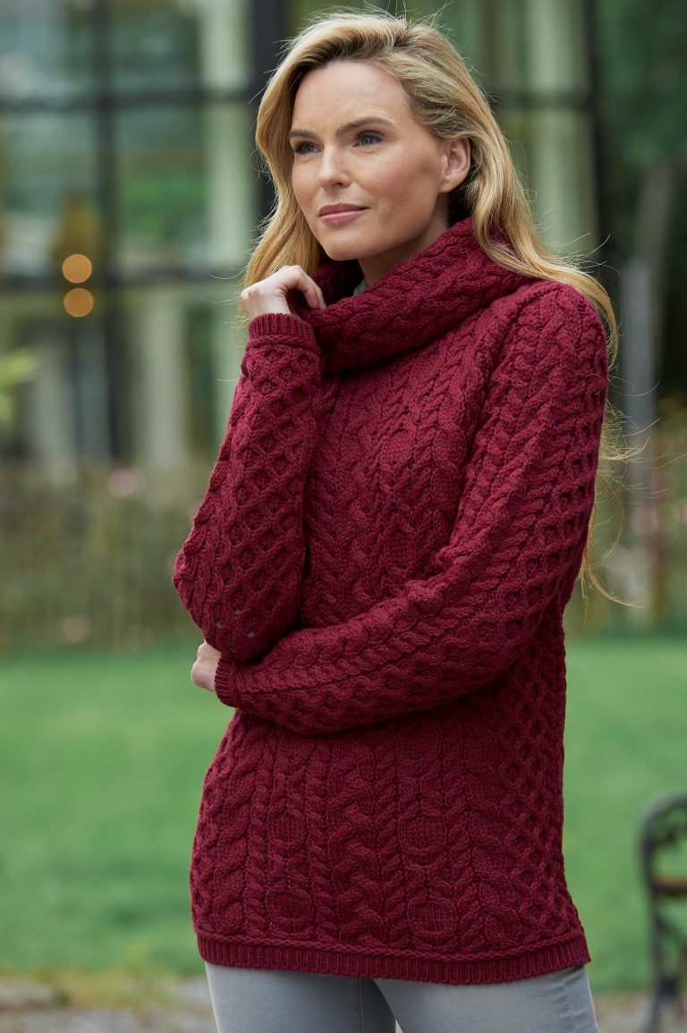 West End Knitwear | Cable Cowl Neck Sweater CW4885- Fuchsia